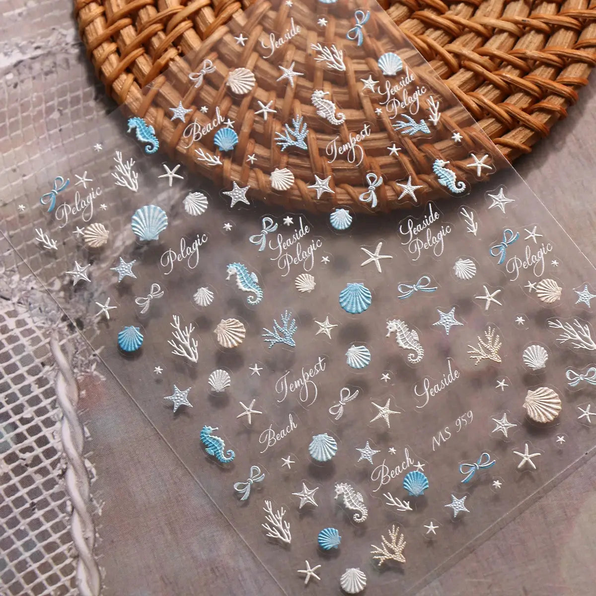 Aurora Ocean Shell Nail Stickers - Summer Beach 3D Relief Sea Star Seahorse Decals - Spring Vacation Nail Tech Supplies from PriceLows™