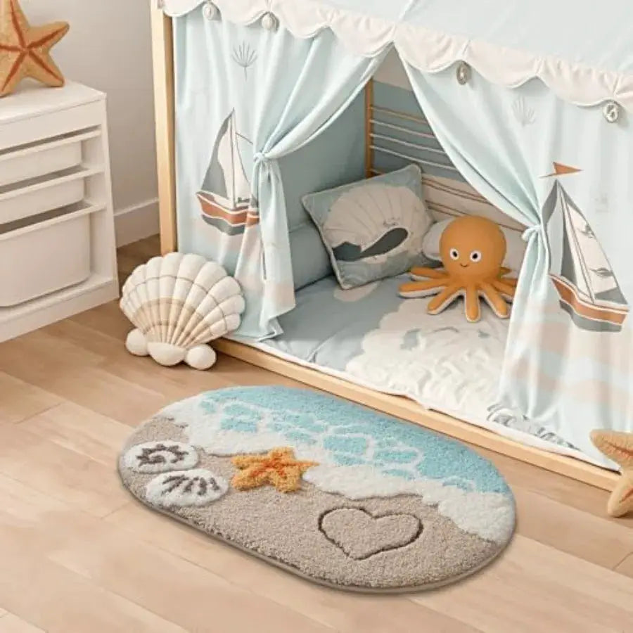 2 Pcs Beach Bathroom Rugs Set Non Slip Bath Mat Ultra Soft Washable Absorbent Quick Dry Ocean Sea Theme Bath Rug with Starfish from PriceLows™