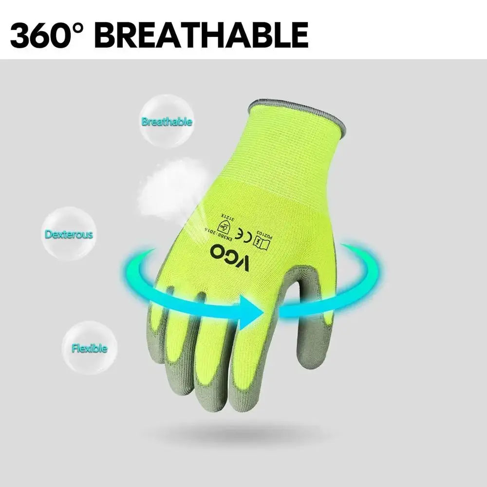 15-Pairs Saety Work Gloves, Gardening Gloves, Polyurethane Coated, Dipping Gloves, Latex ree (Size L, Yellow, PU2103) from PriceLows™