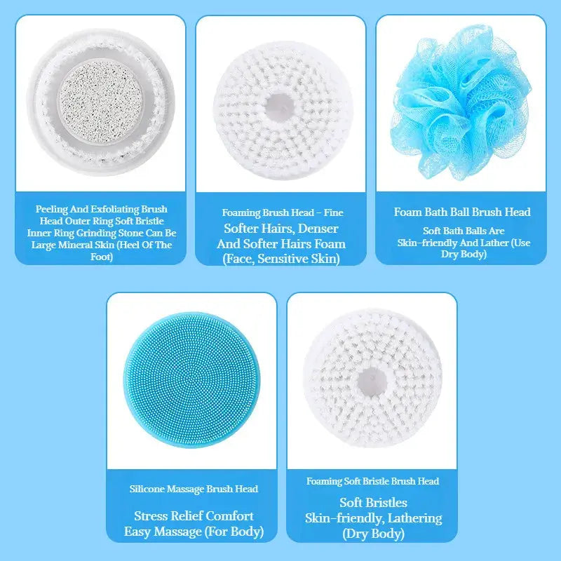 Electric Bath Brush | Five In One | Long Handle Waterproof | One Size