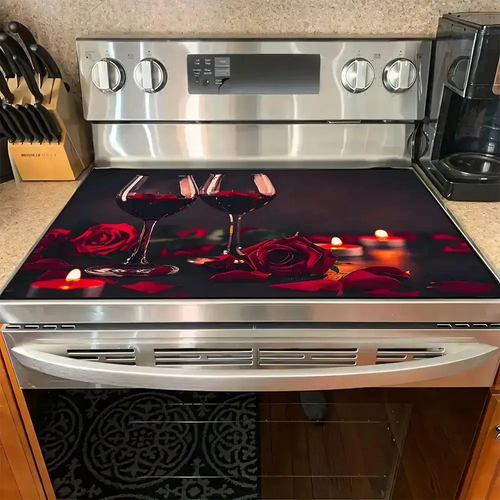 1pc Spring and summer Heat-Resistant Placemat - Non-Slip Kitchen Mat with Red Roses & Wine Glasses Design from PriceLows™