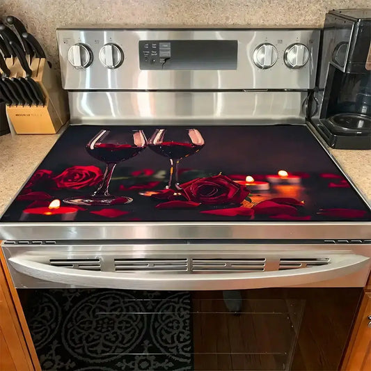 1pc Spring and summer Heat-Resistant Placemat - Non-Slip Kitchen Mat with Red Roses & Wine Glasses Design from PriceLows™