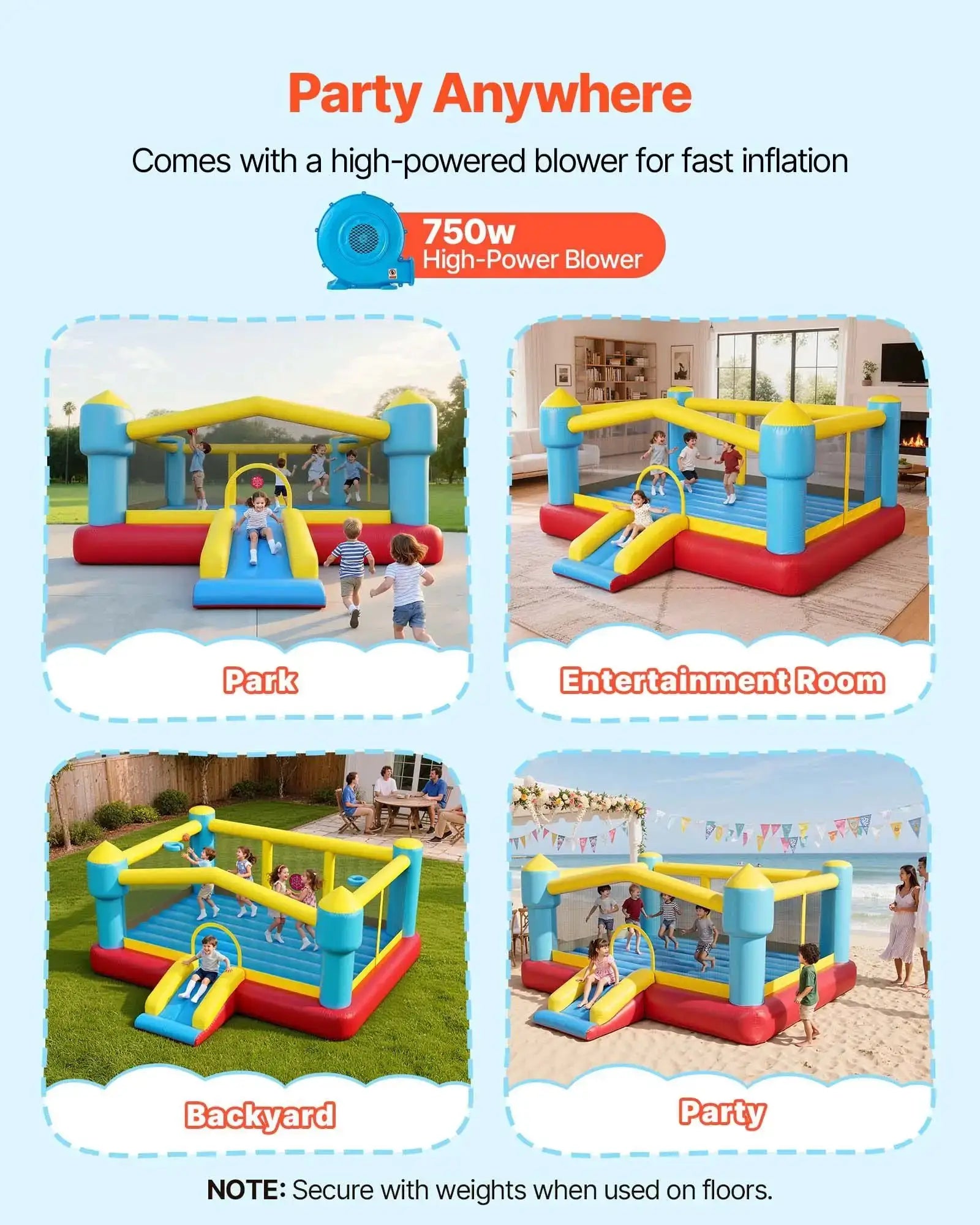 Inflatable Bounce House, 14.7 x 13.8 x 6.8 ft Jumping Bouncy Castle, Inflatable Jumper for Kids with Slide, Basketball Hoop, from PriceLows™