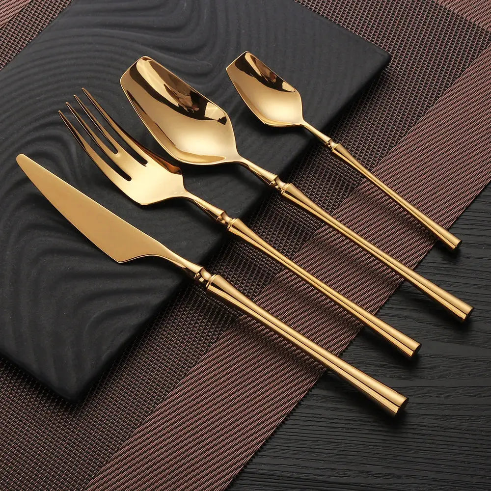 6/16/24Pcs Gold Tableware Stainless Steel 304 Cutlery Matte Dinner Set Western Knife Fork Spoon Mirror Elegant Flatware from PriceLows™