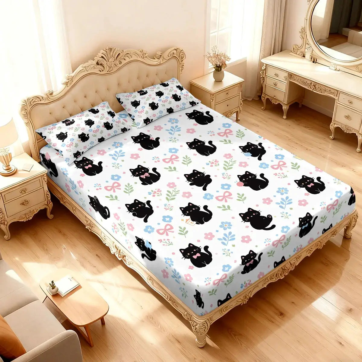 3pcs Cartoon Cute Cat Printed Chipless Bed Sheet Set Multi Size Soft Bed Cover Bedroom Bedding Decoration from PriceLows™