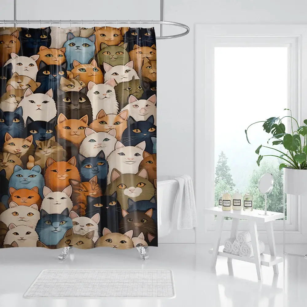 unframed Cat Printed Shower Curtain Color Cartoon Lovely Animal Bear Polyester Fabric Hanging Curtains Bathroom Bathtub Decor wi from PriceLows™