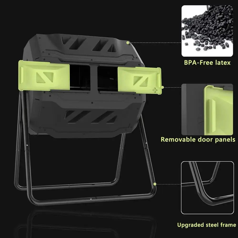43 Gallon Outdoor Tumbler Composter with Green Door for Garden Composting from PriceLows™