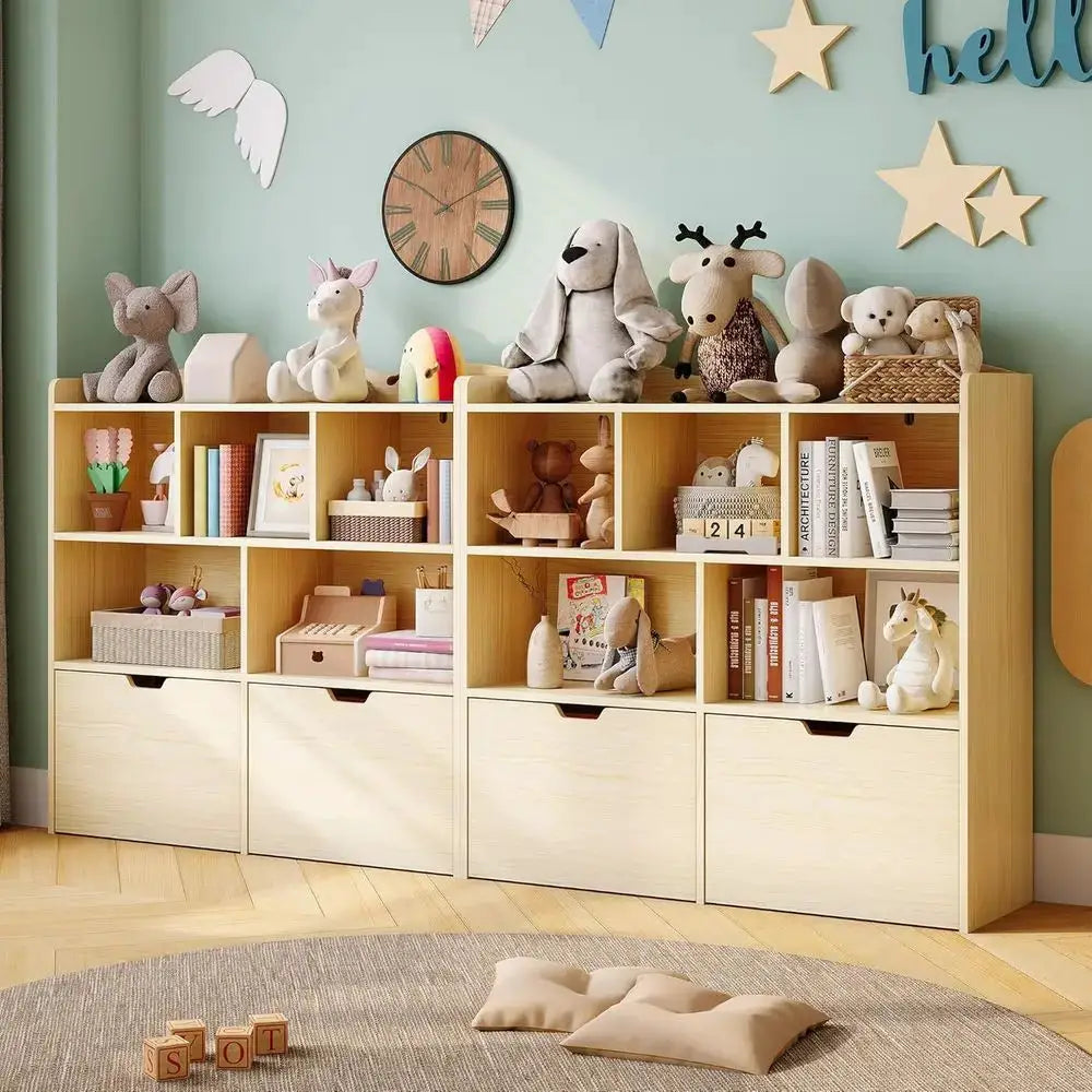 Children's Bookcase and Toy Storage Organizer with Movable Drawers, Natural Finish from PriceLows™