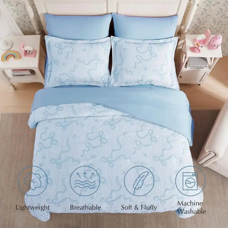 Light Blue Twin Comforter Set for Girls 5 Pieces Bowknot Jacquard Bed in A Bag Twin Bedding Sets with Sheets, Pillowcases amp Sh from PriceLows™