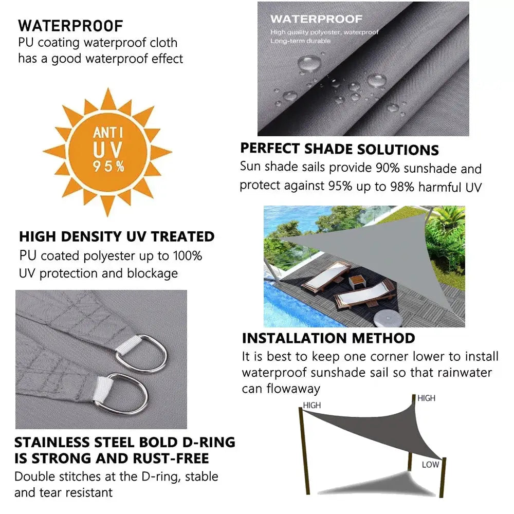 Triangle Shade Sail | Waterproof Oxford | UV Block | 3 Angles