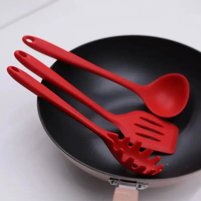 10 Pcs/Set Silicone Kitchen Utensils Set Non-Stick Silicone Tong Spoon Spatula Pasta Server Whisk Ladle Strainer Cooking Tools from PriceLows™