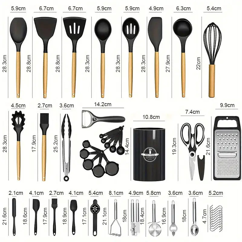 46PCS Silicone Cookware Non-Stick Kitchen Utensils Set Spatula Shovel Egg Beater Grater Peeler Can Opener Hook Cooking Tool Kit from PriceLows™