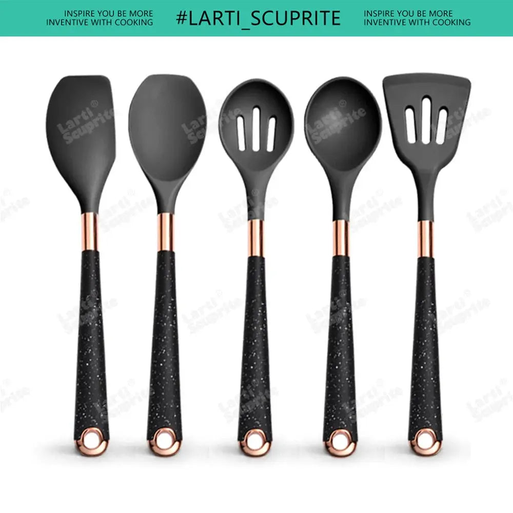 5-13pc Non-Stick Kitchen Silicone Utensil Set - Upgrade Your Kitchen with Gold-Plated Handles Cooking Tools Spatula Spoon Kit from PriceLows™