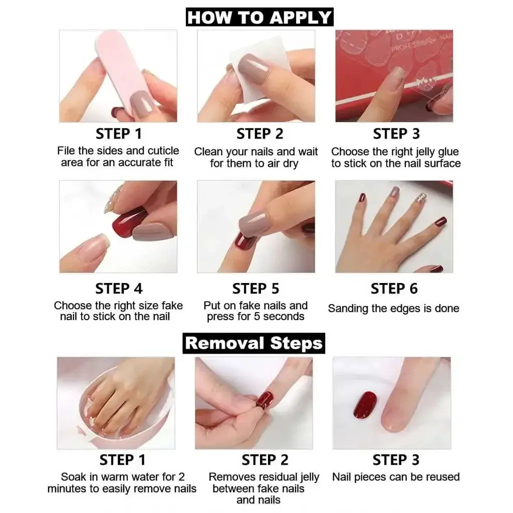 Press On Nails | Short Oval French Tip | 24 Pcs Self Adhesive | Pearl Bow