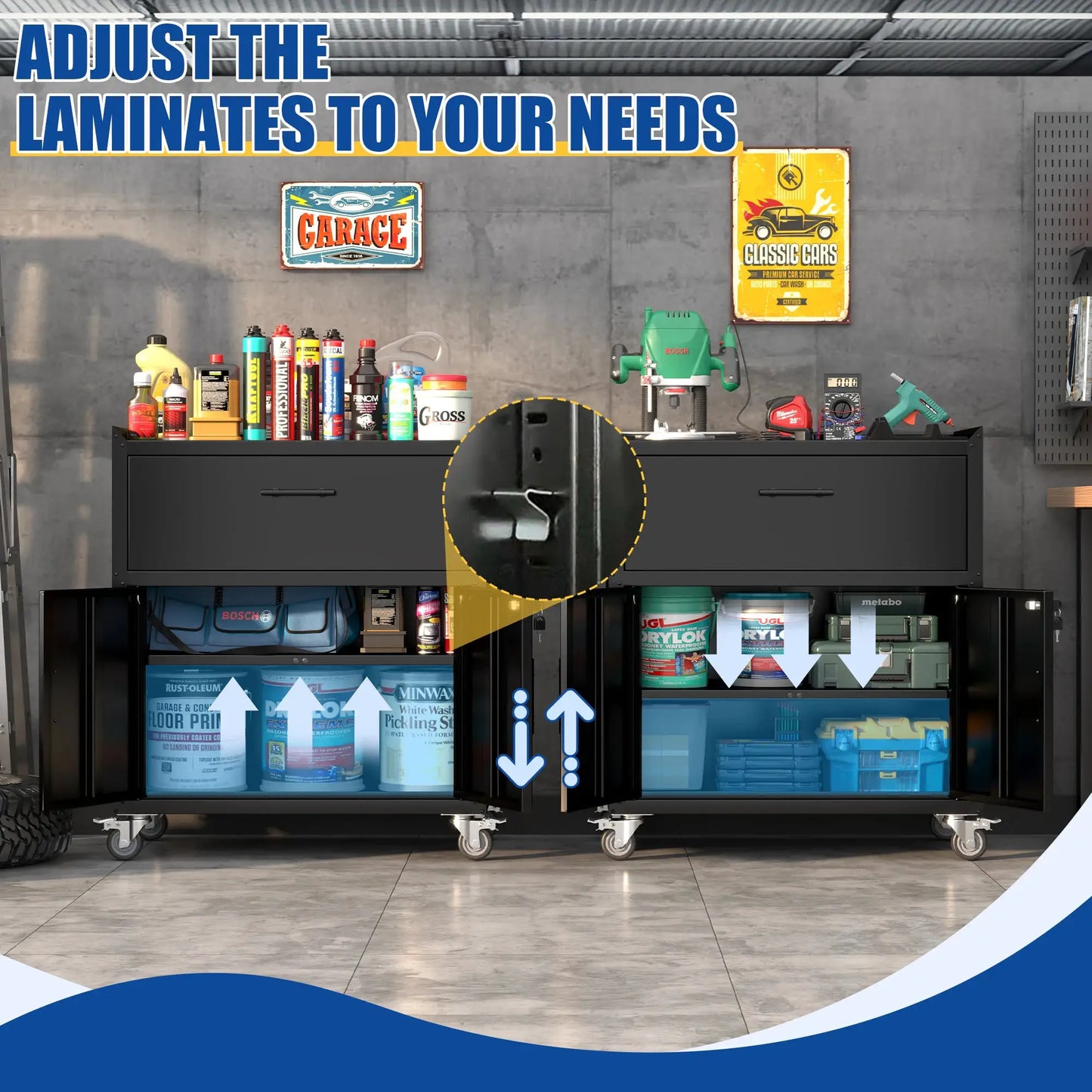 2 Door + 1 Drawer Tool Cabinets for Garage, Lockable Garage Storage Cabinet, Locking Metal Storage Cabinet with Wheels, Rolling Tool Chest, Assembly Required H35.4*W30.3*D18 from PriceLows™