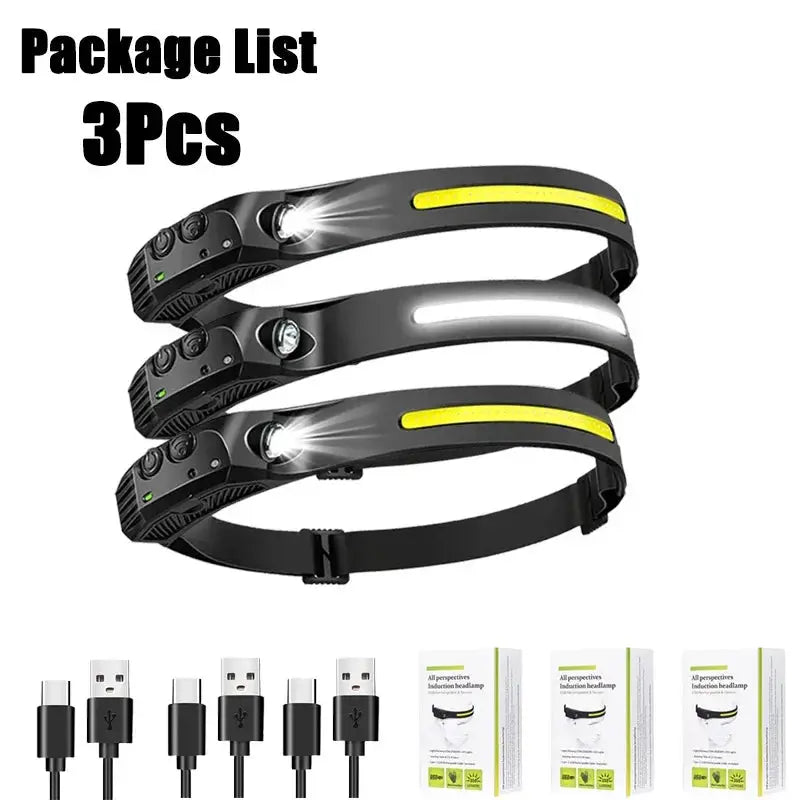 Sensor Headlamp USB Rechargeable LED Flashlight XPE+COB Torch Camping Waterproof Headlight for Fishing Lantern 1/2/3/4/5/8/10PCS from PriceLows™