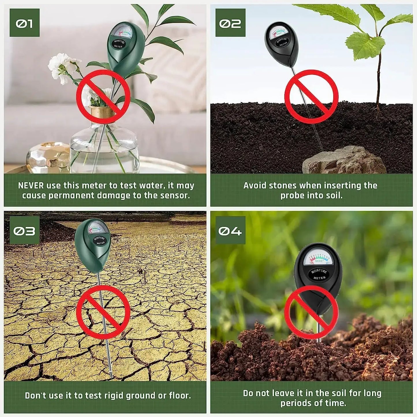 Soil Moisture Meter for Plants, No Battery Needed, Indoor Outdoor Use, Green+Black from PriceLows™