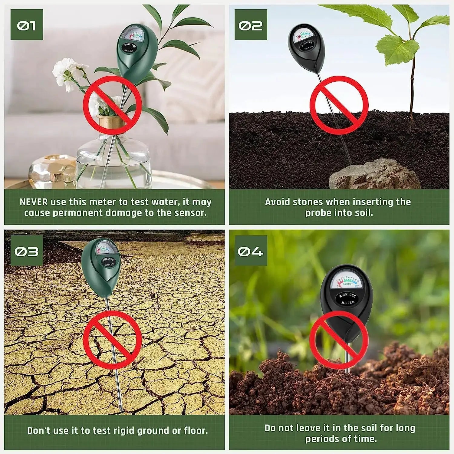 Soil Moisture Meter for Plants, No Battery Needed, Indoor Outdoor Use, Green+Black from PriceLows™