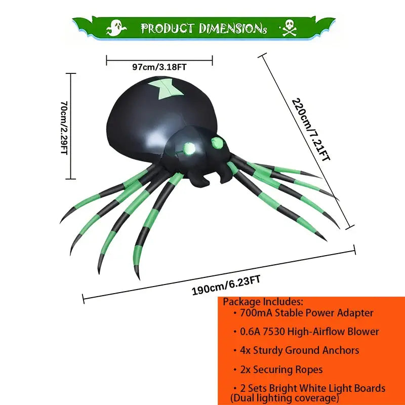 Giant Inflatable Spider | 7.2FT Size | Integrated LED Lighting | Plus Blower