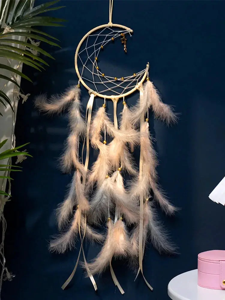 Moon Dream Catcher Feather Wind Chimes Hand-woven Wall Bedroom Hanging Ornaments Birthday Festival Gifts Home Decoration Crafts from PriceLows™