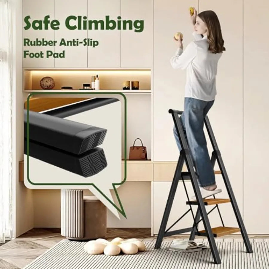 3 Step Ladder, Portable Folding Ladder with Wide Pedal, Lightweight Aluminum Step Stool with Convenient Handgrip, 330 lbs Capac from PriceLows™