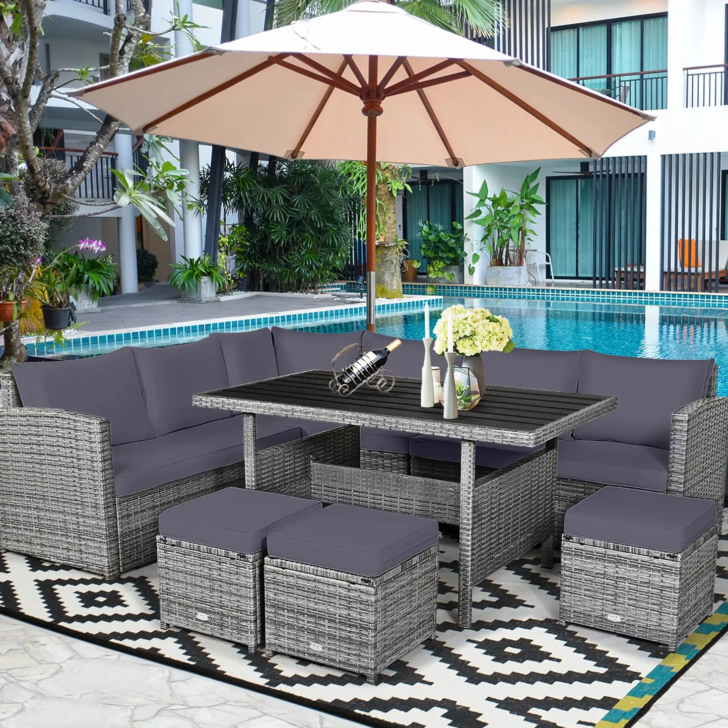 7 PCS Patio Rattan Dining Set Sectional Sofa Couch Ottoman Garden Grey from PriceLows™