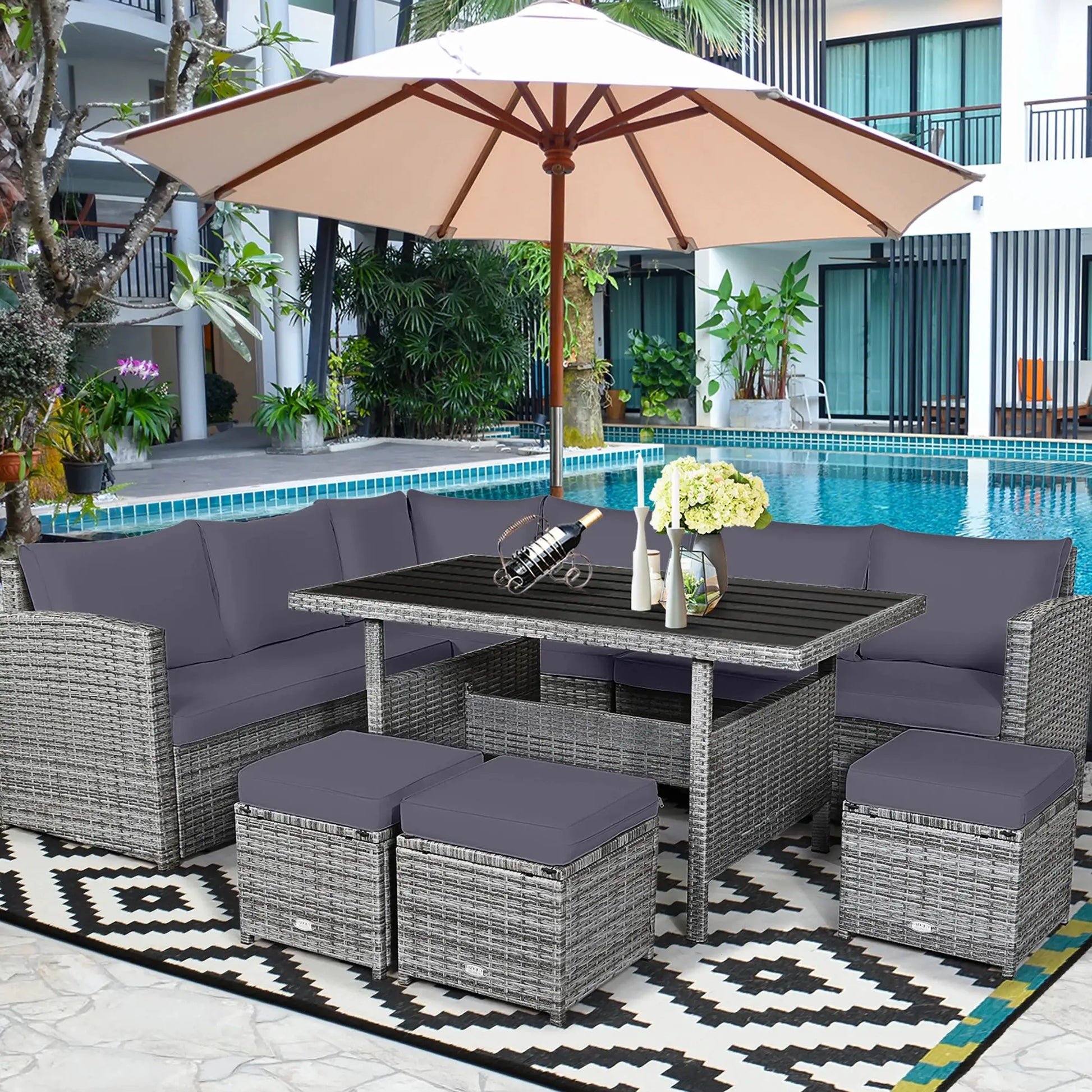7 PCS Patio Rattan Dining Set Sectional Sofa Couch Ottoman Garden Grey from PriceLows™