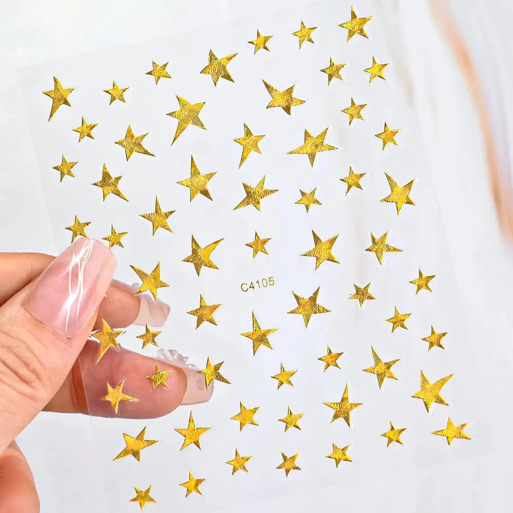 3D Bronzing Laser Silver Irregular Star Nail Decals Metallic Effect Silver Pentagram Nail Decals Adhesive Nail Art Star Stickers from PriceLows™