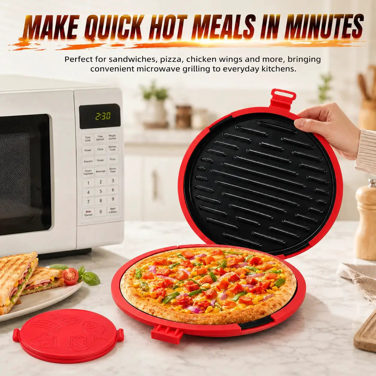 Microwave Grill Pan | Nonstick Coating | With Lid | Round Crisper Plate