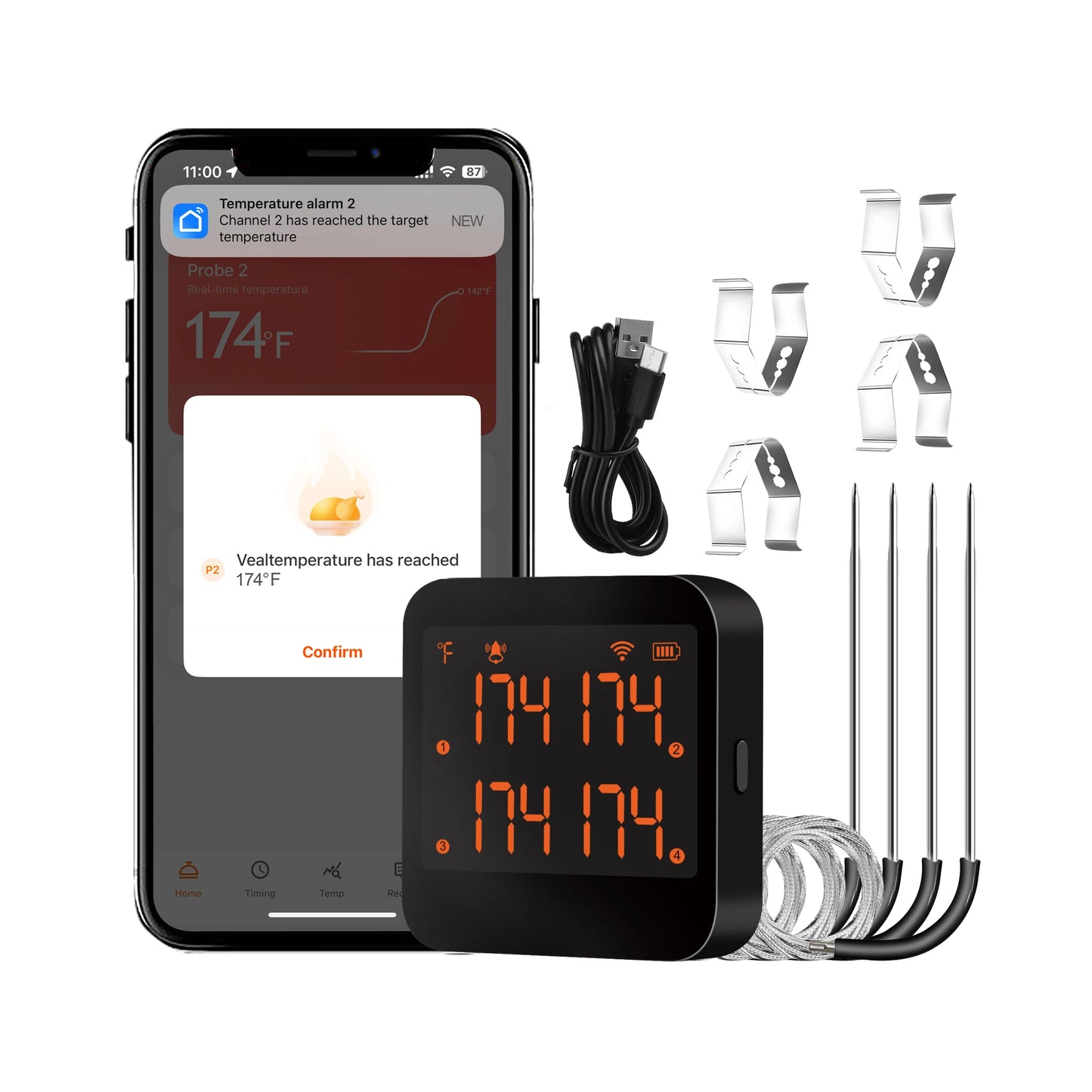 Meat Thermometer | 4 Probes | Bluetooth Enabled | Grill BBQ Smoker Oven