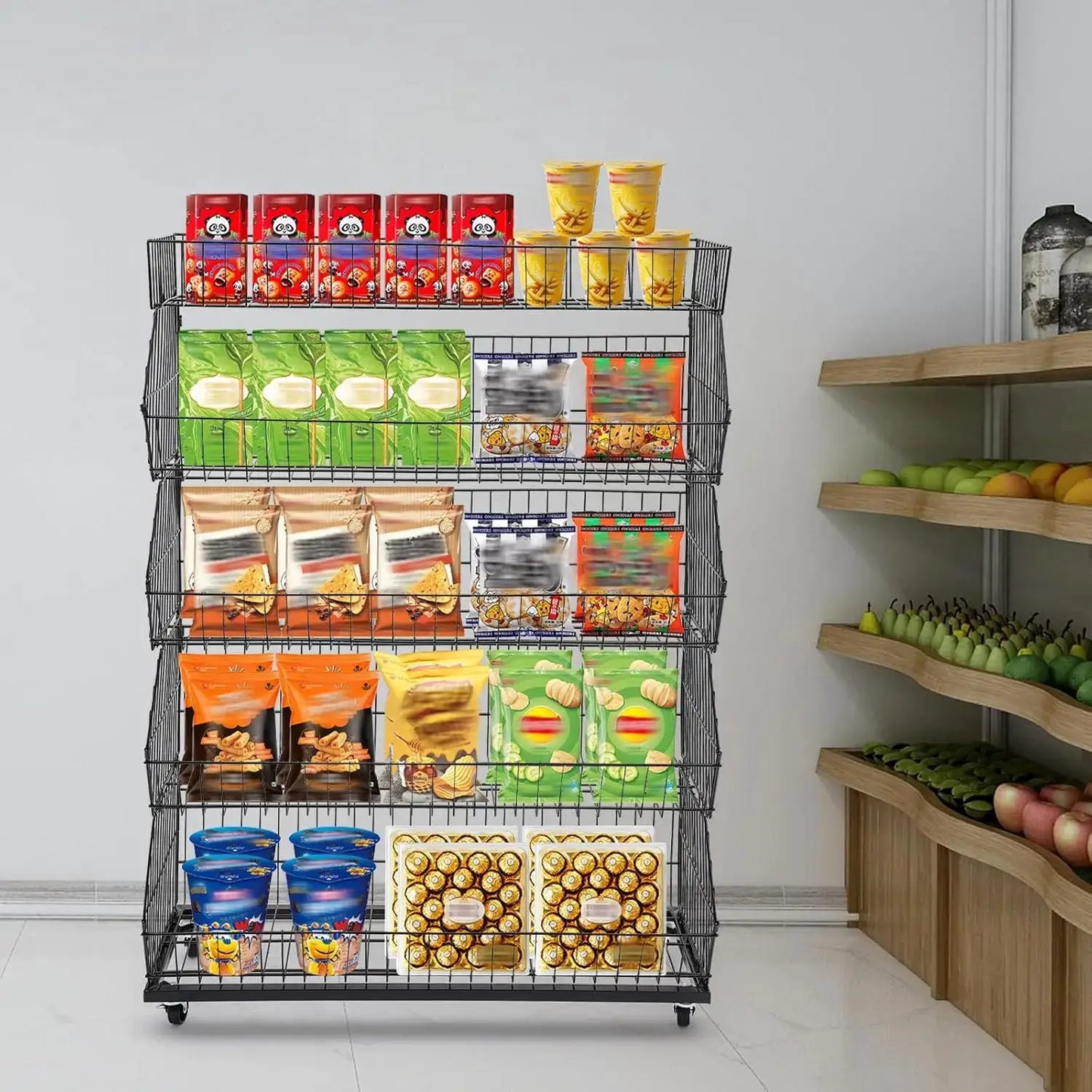 5 Tier Large Wire Metal Mobile Supermarket Storage Shelf,Fruit Vegetable Snack Supply Basket for Home Store Market from PriceLows™