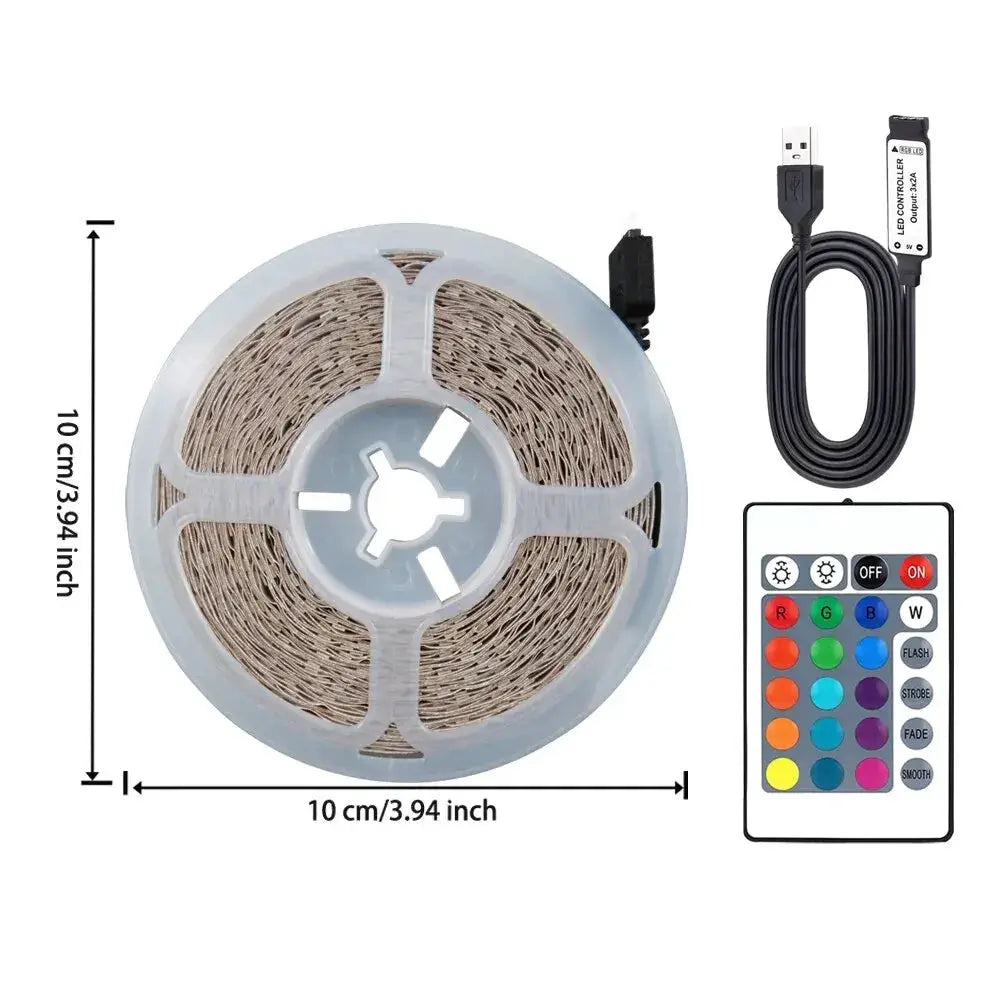 2M/10M USB 2835 LED Strip Light RGB Remote Control Lights Flexible Lamp Tape Ribbon TV Desktop Screen Back Light Diode Tape from PriceLows™