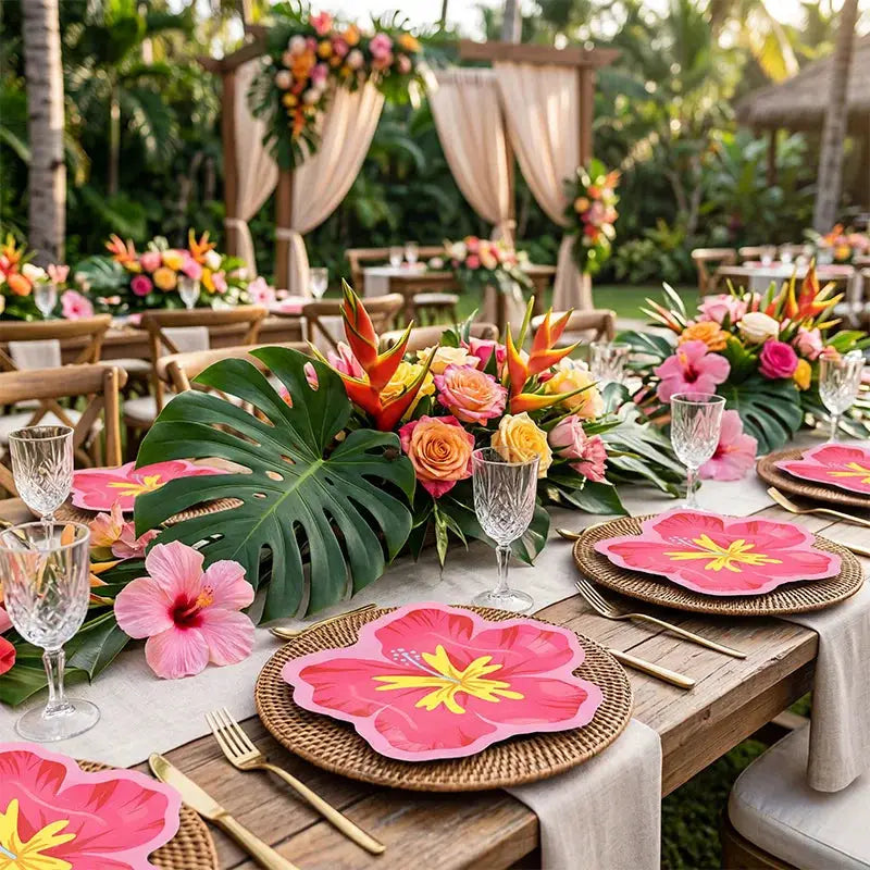 Hibiscus Flower Paper Plates | Tropical Hawaiian Design | Disposable Dessert Serveware