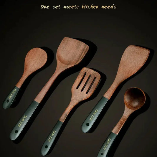 A set of wooden kitchen utensils such as spatula, cooking special, household non-stick pan, heat-resistant and durable cookware from PriceLows™