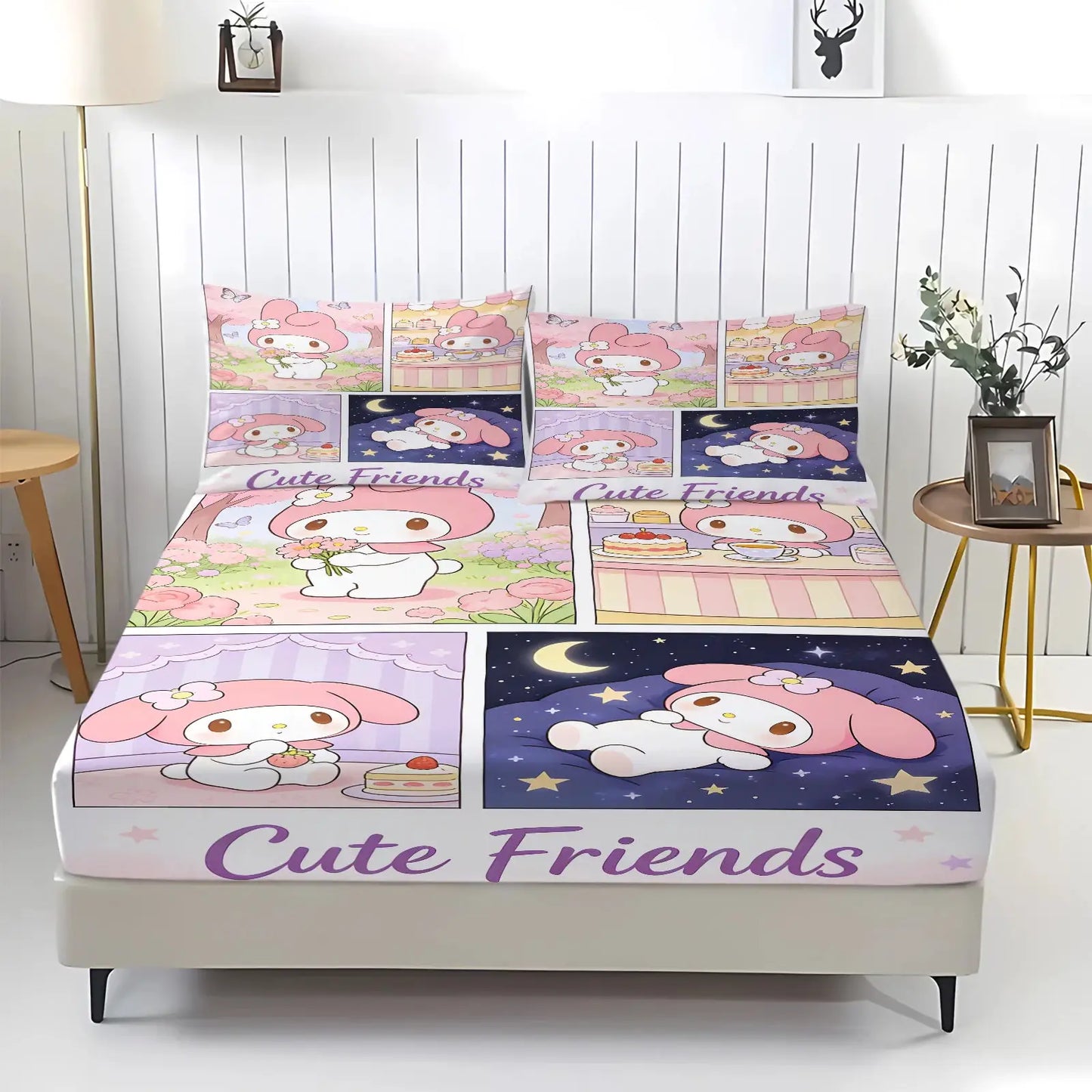 My Melody Sanrio Fitted Sheet Set Kawaii Cute Anime Bed Sheet with Pillowcases for Girls Bedroom Soft Cartoon Mattress Cover from PriceLows™