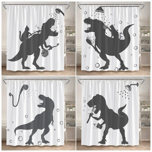 Funny Bathing Dinosaur Shower Curtains Black Cat Animal Silhouette Kids Bath Curtain Modern Polyester Bathroom Decor with Hooks from PriceLows™