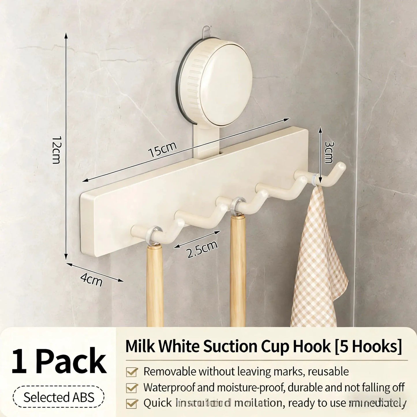 1Pc Suction Cup Hooks No-Drill Wall-Mounted Kitchen Organizer - Strong Load-Bearing Rack for Spatulas Ladles & Utensils from PriceLows™