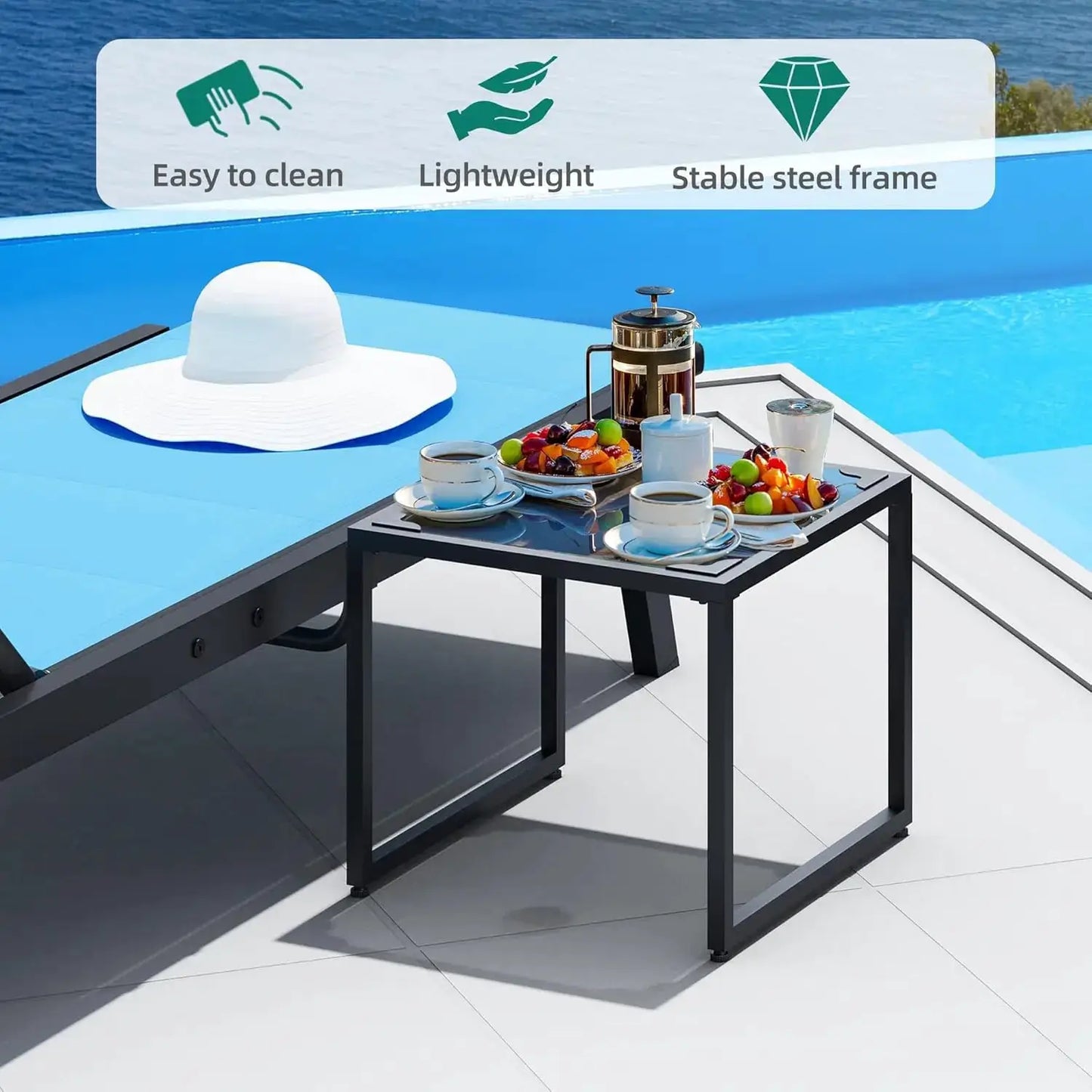 3 Pieces Patio Chaise Chairs Set, Pool Loungers with Side Table, outdoor Chaise Lounges Chair with Wheels, Adjustable Position from PriceLows™