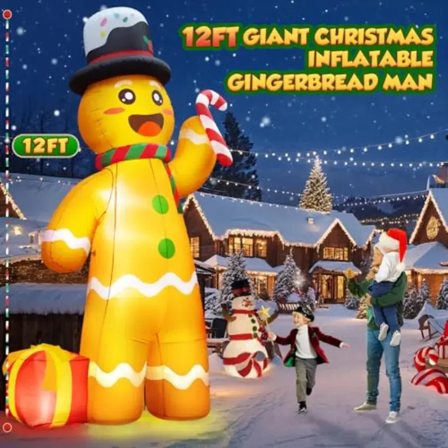 Inflatable Gingerbread Man | Built In Led | 12 Ft Height | Red And White