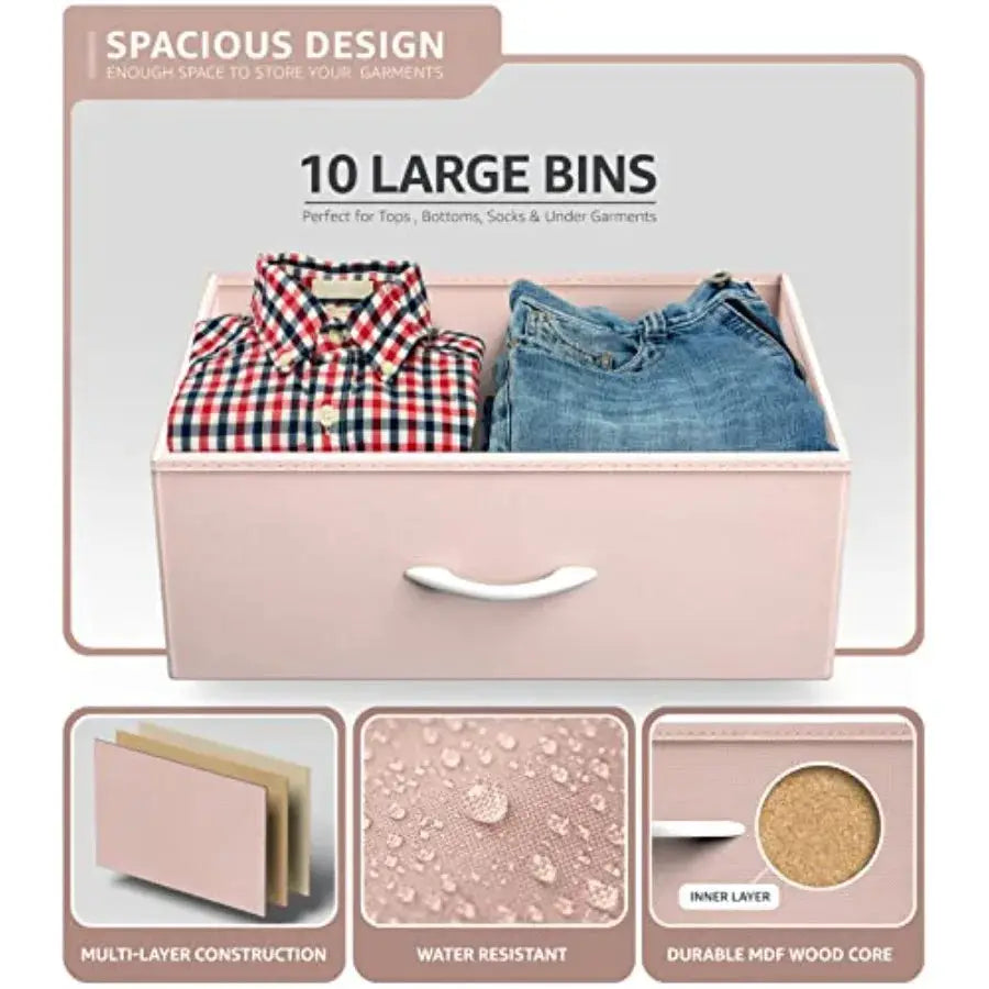 Dresser with 10 Drawers - Pink Storage Unit Organizer Chest for Clothes - Bedroom Nursery Closet 34 x 12 x 47 inches from PriceLows™