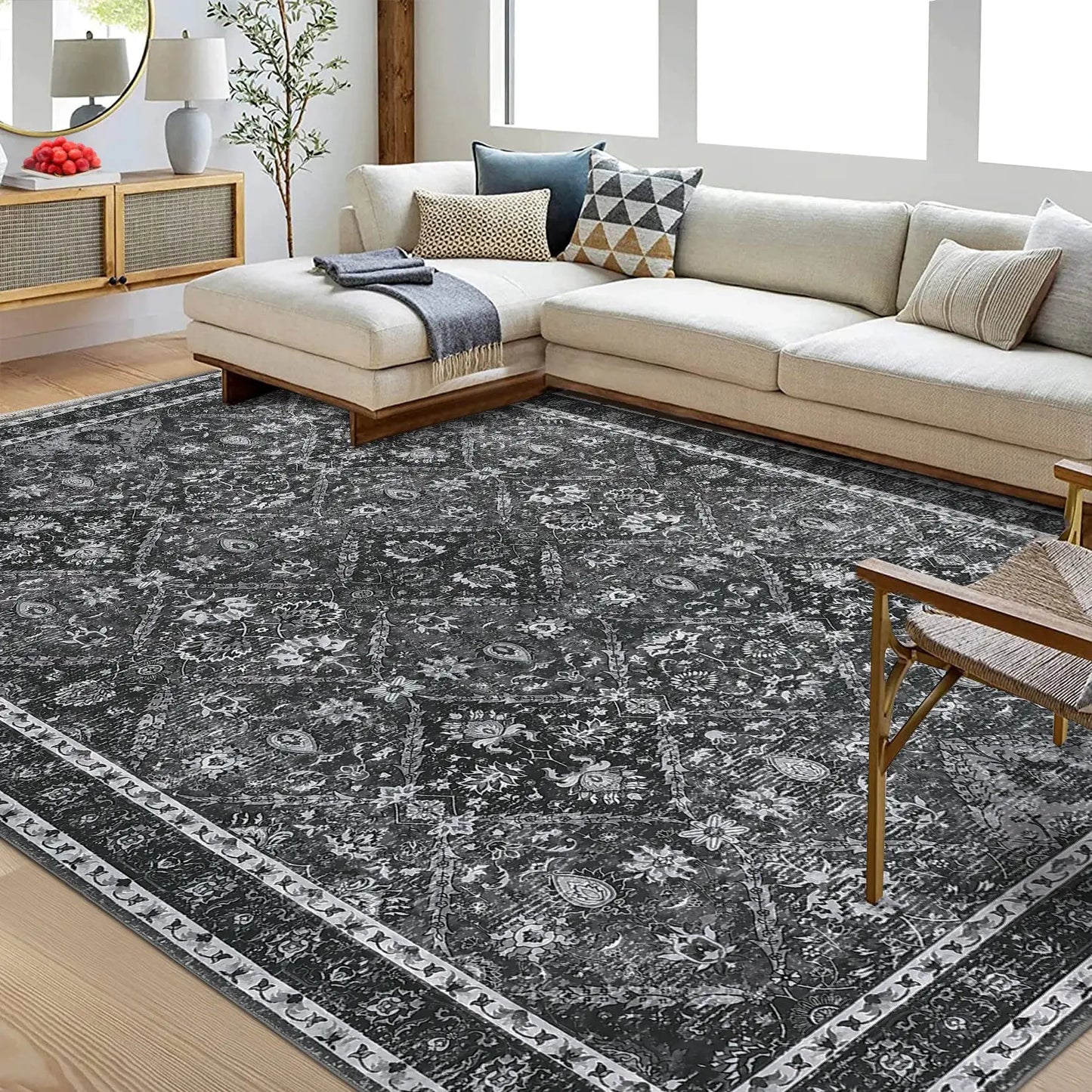 Rug for Living Room, Machine Washable, Non-Slip,Stain & Water Resistant, Low-Pile Moroccan Trellis Hallway Vintage Foldable Rug from PriceLows™