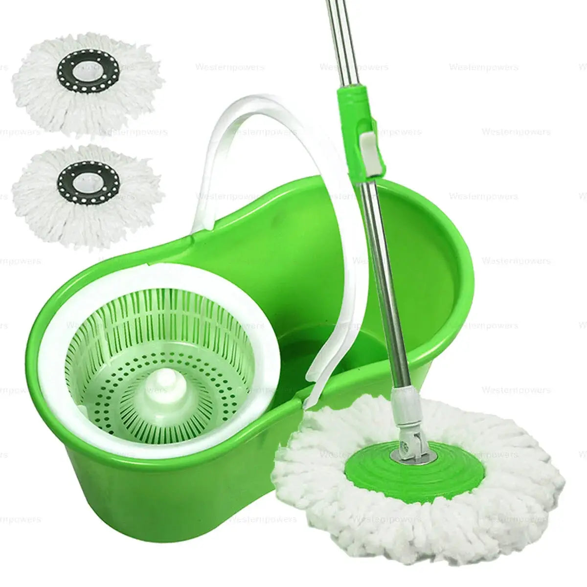 360° Rotating Head Easy Spin Dry Floor Mop Bucket + 2x Head Microfiber Spinning from PriceLows™
