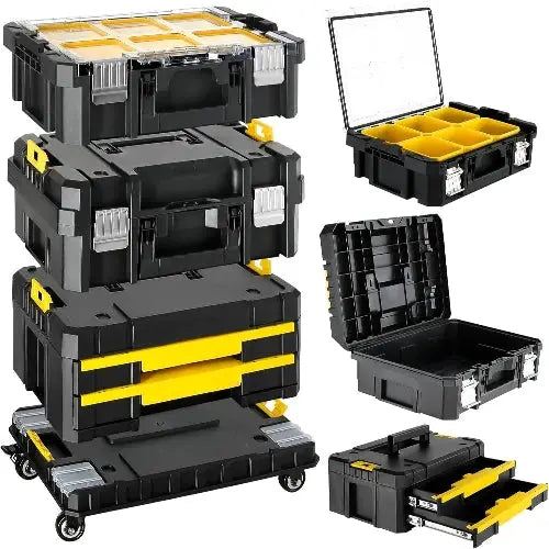 Stackable 3 Tier Rolling Tool Box with Wheels, Modular Drawer Tool Organizer, Portable Storage for Garage, Home Repair, Workshop from PriceLows™