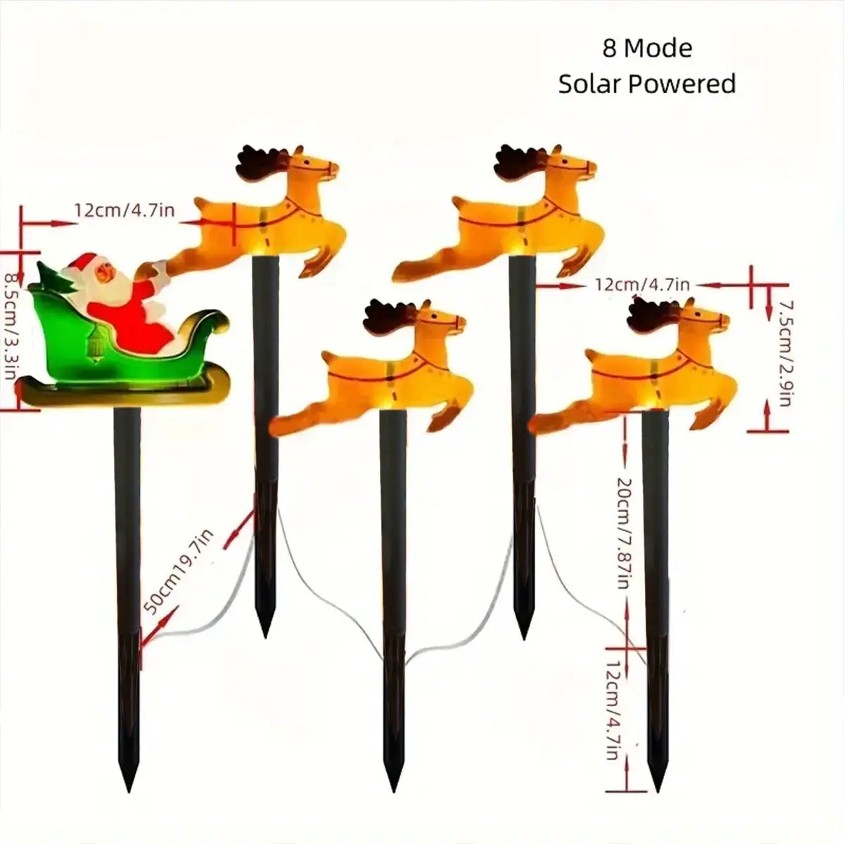 Solar Garden Stake Lights | 8 Lighting Modes | Santa Deer Christmas Design