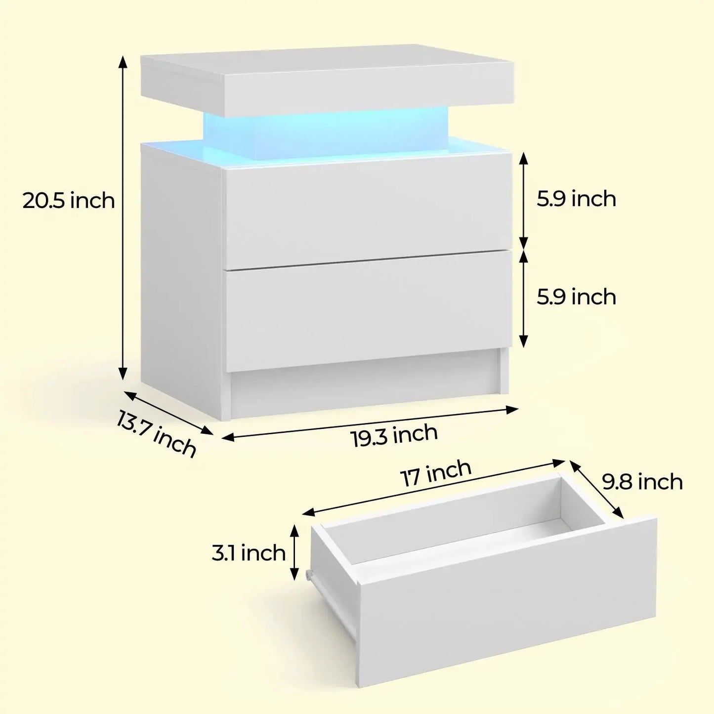 Cubehom LED Nightstands with 2 Drawers, End Table with RGB LED Lights for Bedroom Living Room, White Bedside Table from PriceLows™