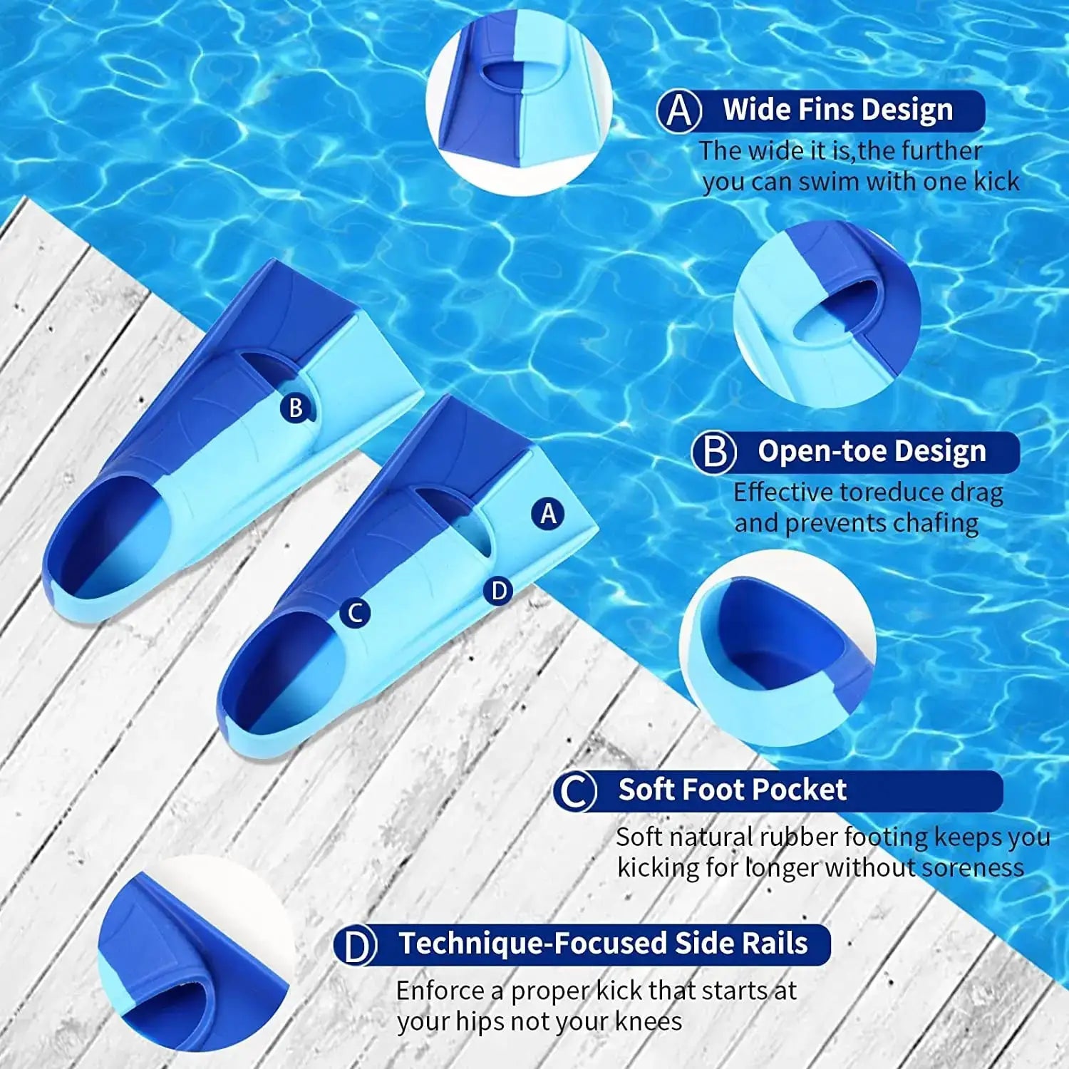Silicone Fins Split Flipper Children Adults Youth Snorkeling Swim Short Fins Pool Training Kids Girls Boys Beginners Multisize from PriceLows™