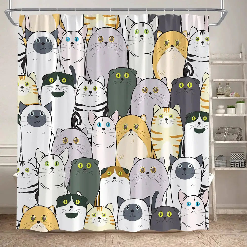 Funny Cartoon Bathing Cats Shower Curtains Cute Animals Pet Cat Kids Bath Curtain Polyester Children Bathroom Decor with Hooks from PriceLows™