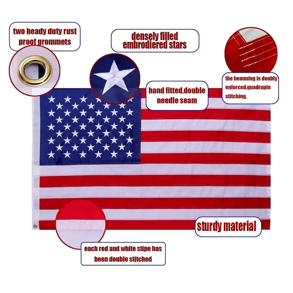 American Flag | 60In L X 36In W | Brass Grommets, Embroidered Stars from PriceLows™