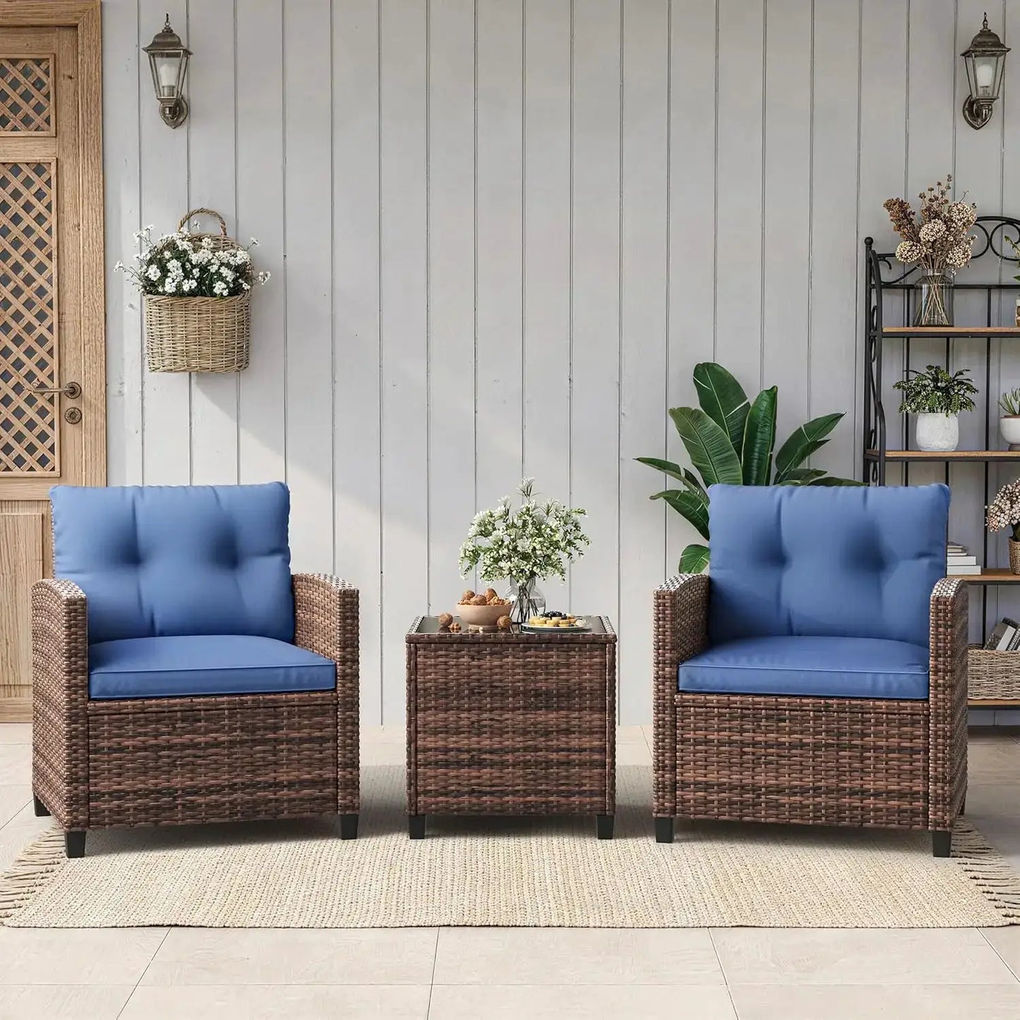 3-Piece Outdoor Patio Bistro Set – Gradient PE Rattan Chairs & Side Table – Compact All-Weather Wicker Garden Furniture for Balcony, Porch, Terrace, Small Spaces from PriceLows™