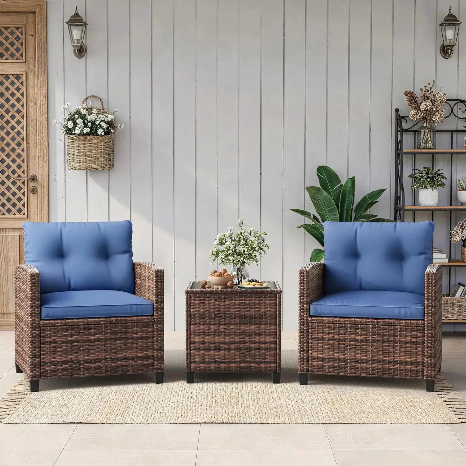 3-Piece Outdoor Patio Bistro Set – Gradient PE Rattan Chairs & Side Table – Compact All-Weather Wicker Garden Furniture for Balcony, Porch, Terrace, Small Spaces from PriceLows™